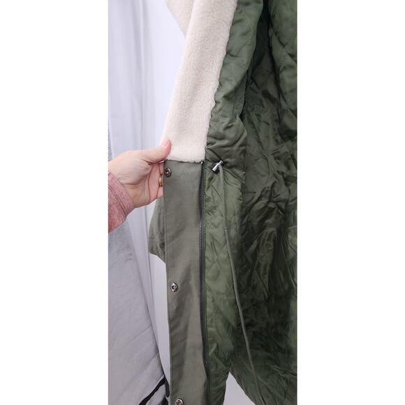 New NWT ASOS Quilt Lined Parka Coat With Borg Collar In Olive Size 8 - Picture 11 of 16